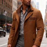 Trench en laine, 40 % laine, tweed, coloris chameau