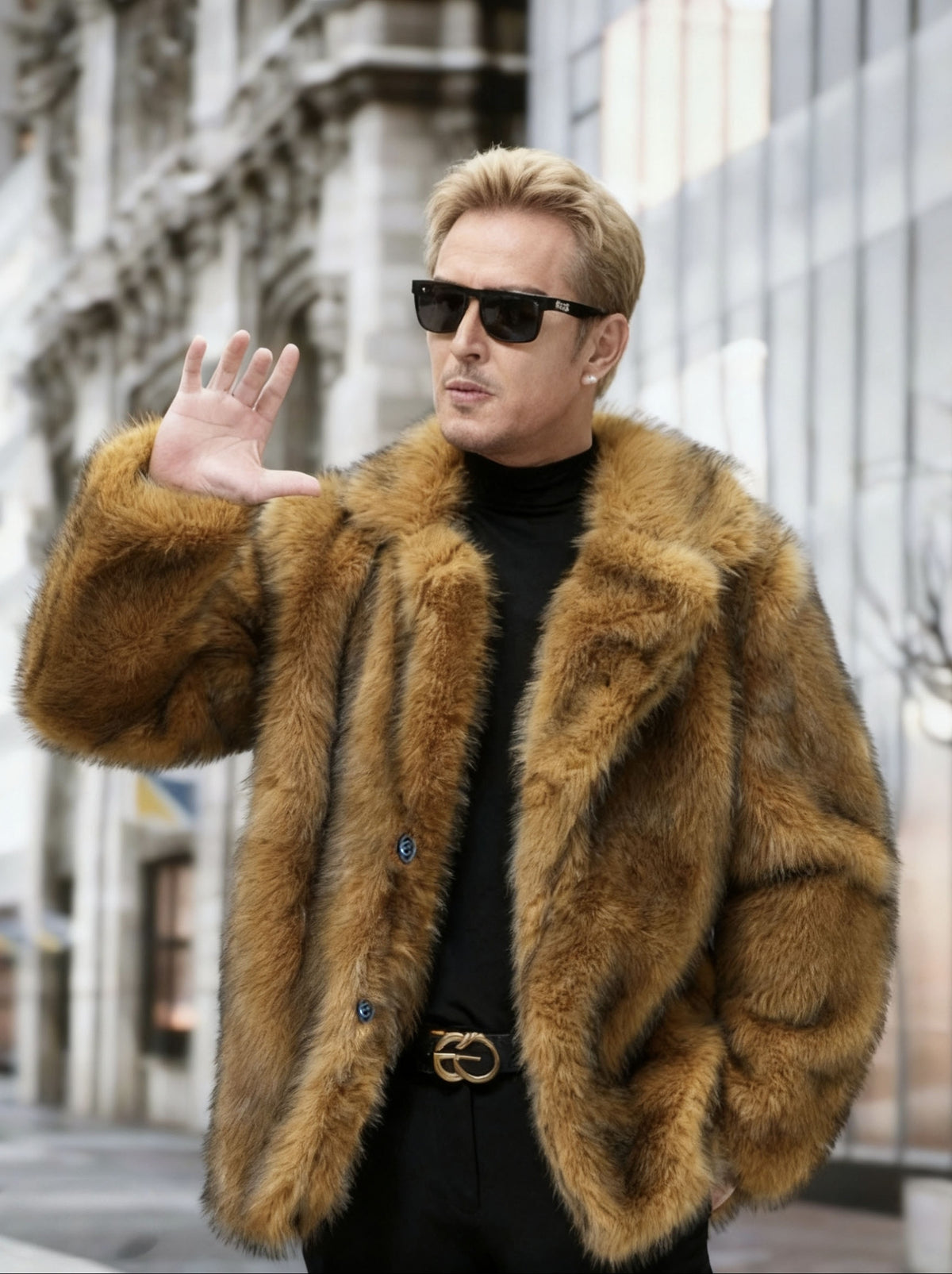 Manteau en fausse fourrure pour homme, à revers