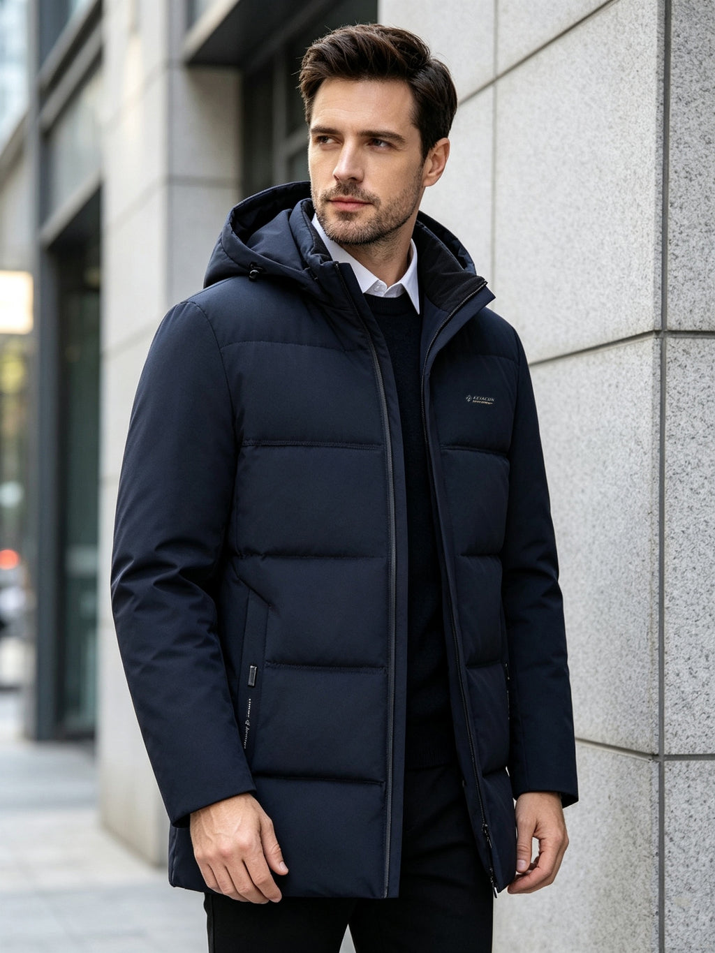 Manteau matelassé long pour homme, capuche amovible