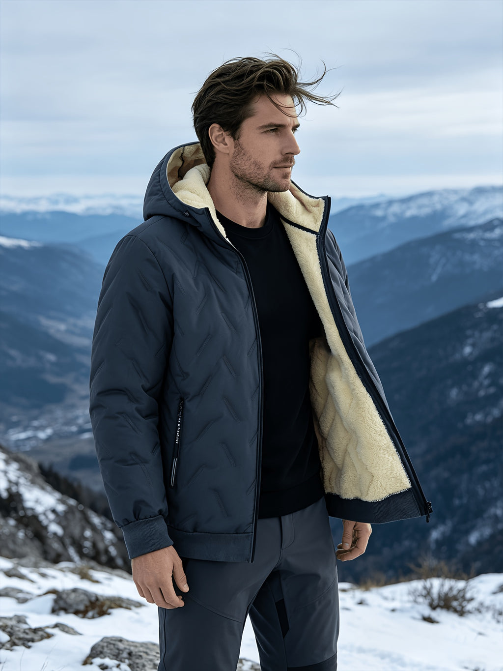 Veste matelassée pour homme, polaire, à capuche, gris