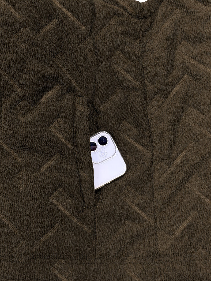 Manteau matelassé, velours côtelé, à revers, détail du vêtement