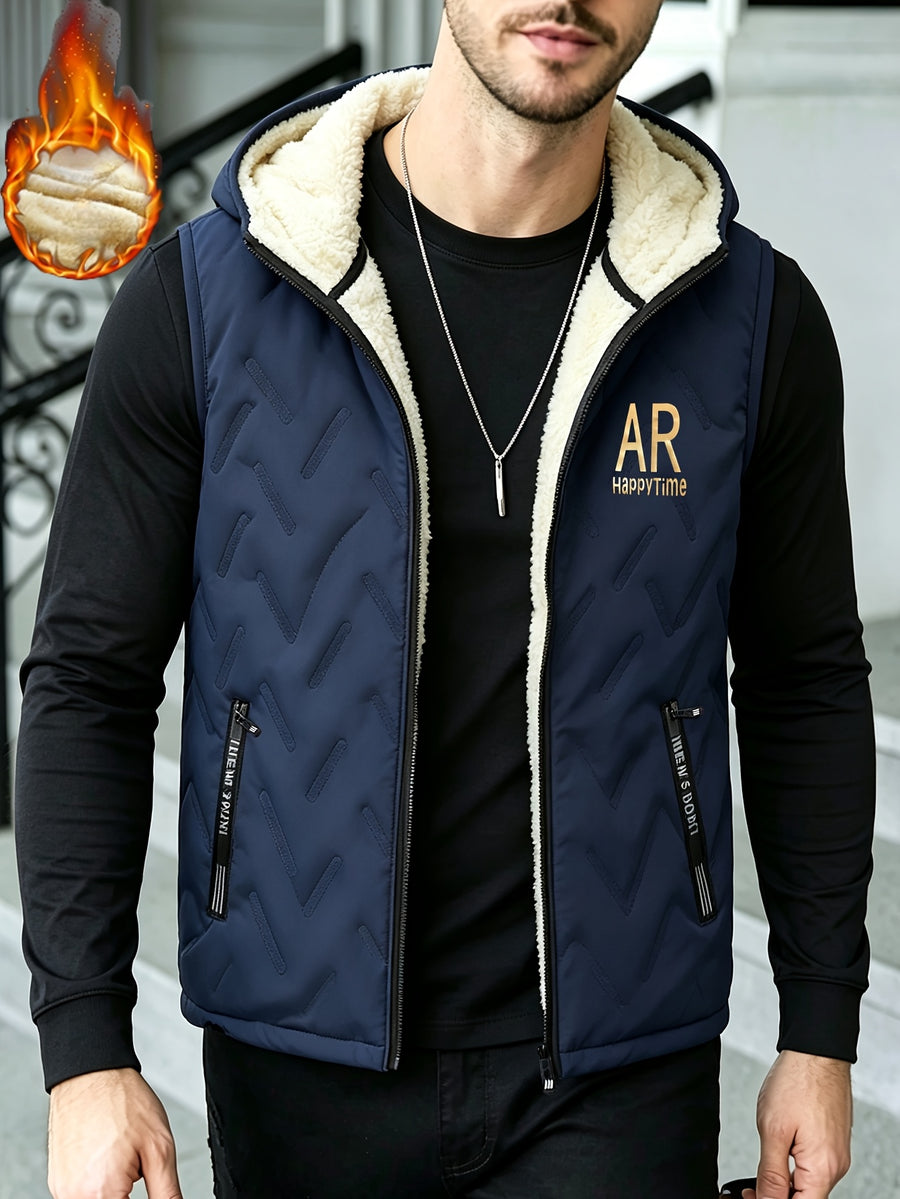 Gilet épais sans manches à capuche doublé, tendance automne/hiver, vêtement d'extérieur chaud, cardigan à capuche zippé à la mode et polyvalent, pour l'extérieur et la randonnée, la course et le fitness, les voyages et le sport, cade, détail du vêtement