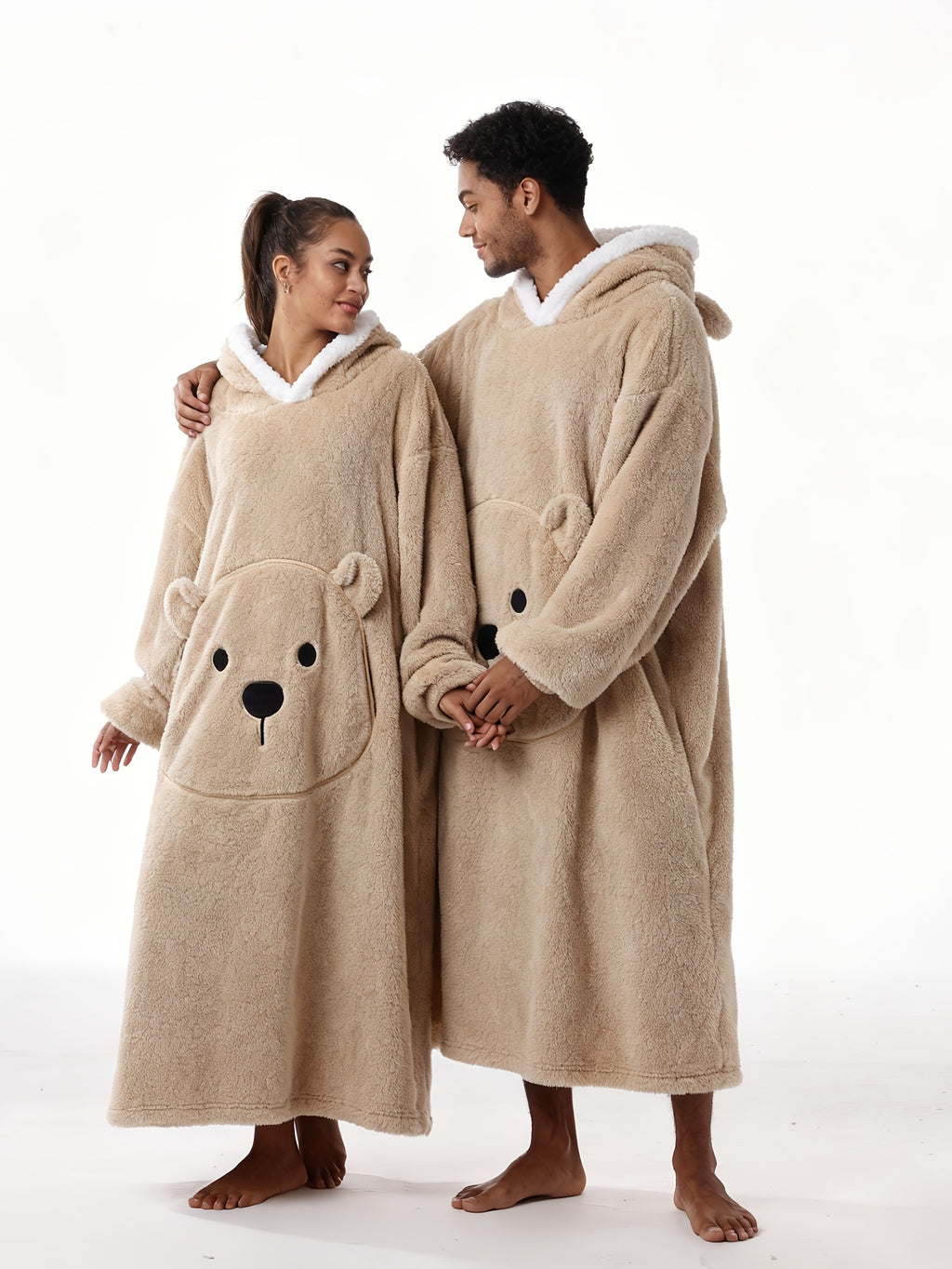 Manteau long pour homme, polaire, à capuche, gris clair