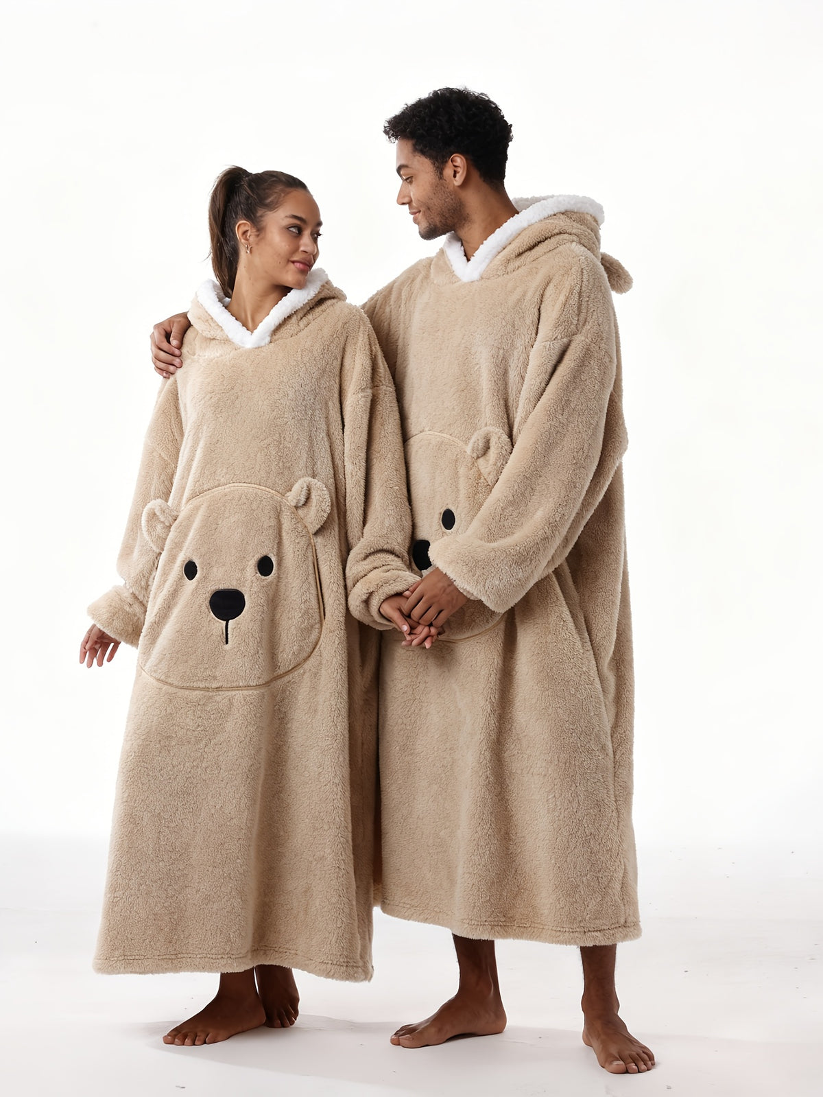 Manteau long pour homme, polaire, à capuche, gris clair