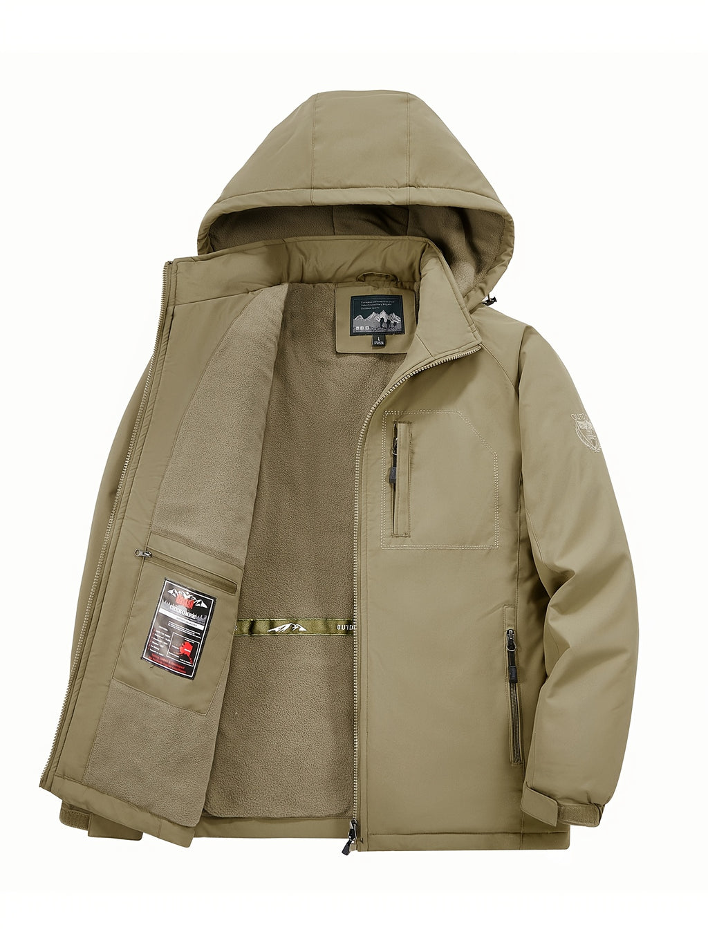 Veste pour homme, polaire, à capuche, kaki