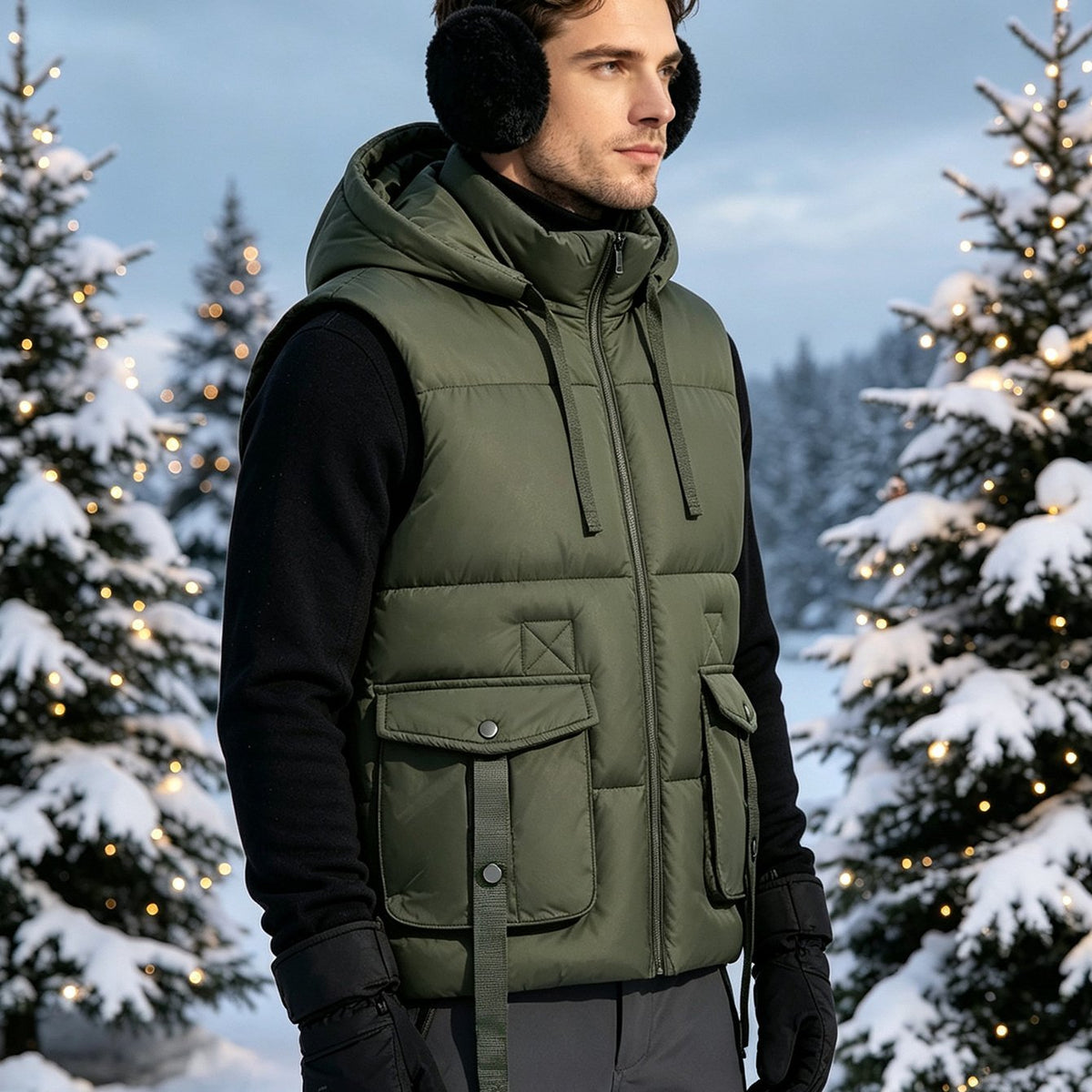 Manteau, capuche amovible, kaki, coloris vert fougère, détail Image