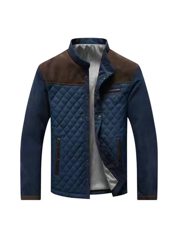 Veste matelassée pour homme, patchwork, à col montant