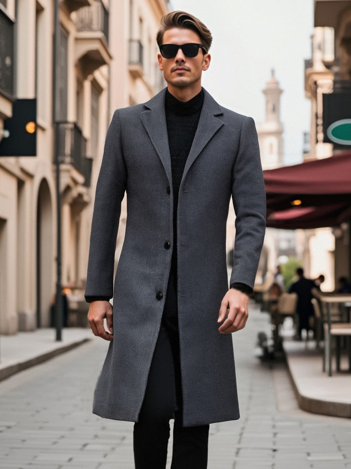 Trench long pour homme, à revers