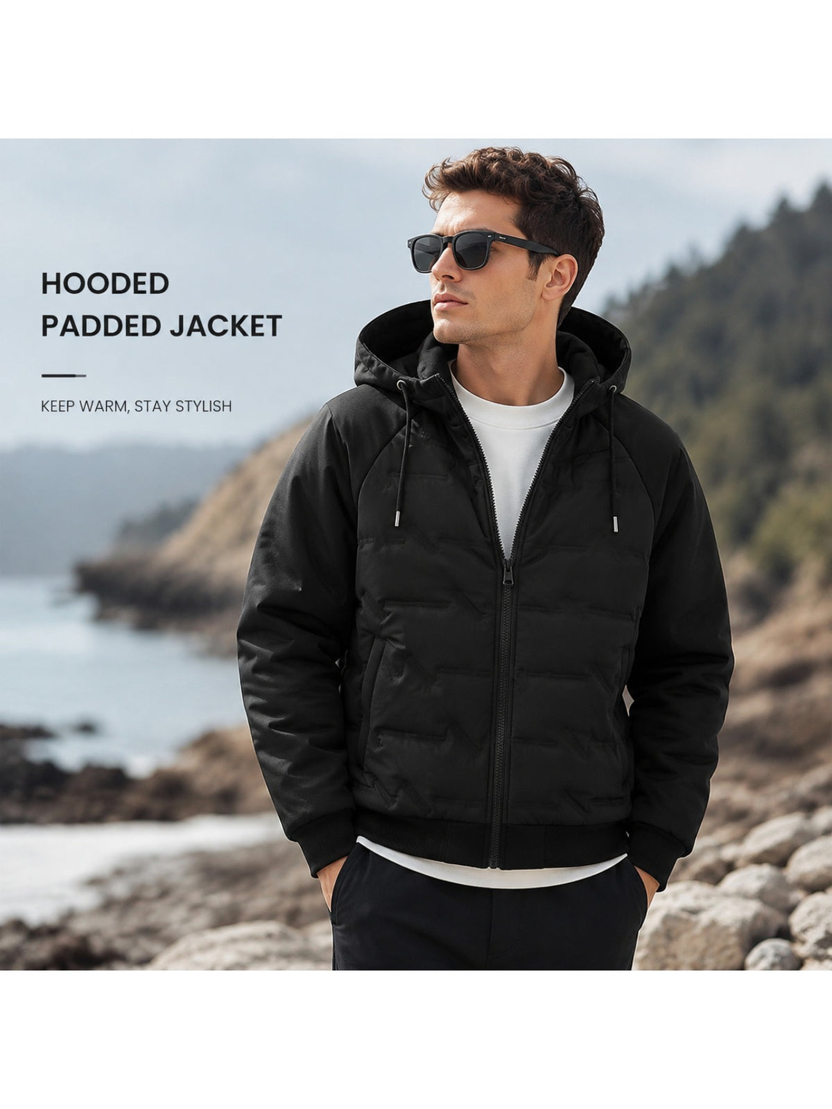 Veste pour homme, patchwork, à capuche, bleu