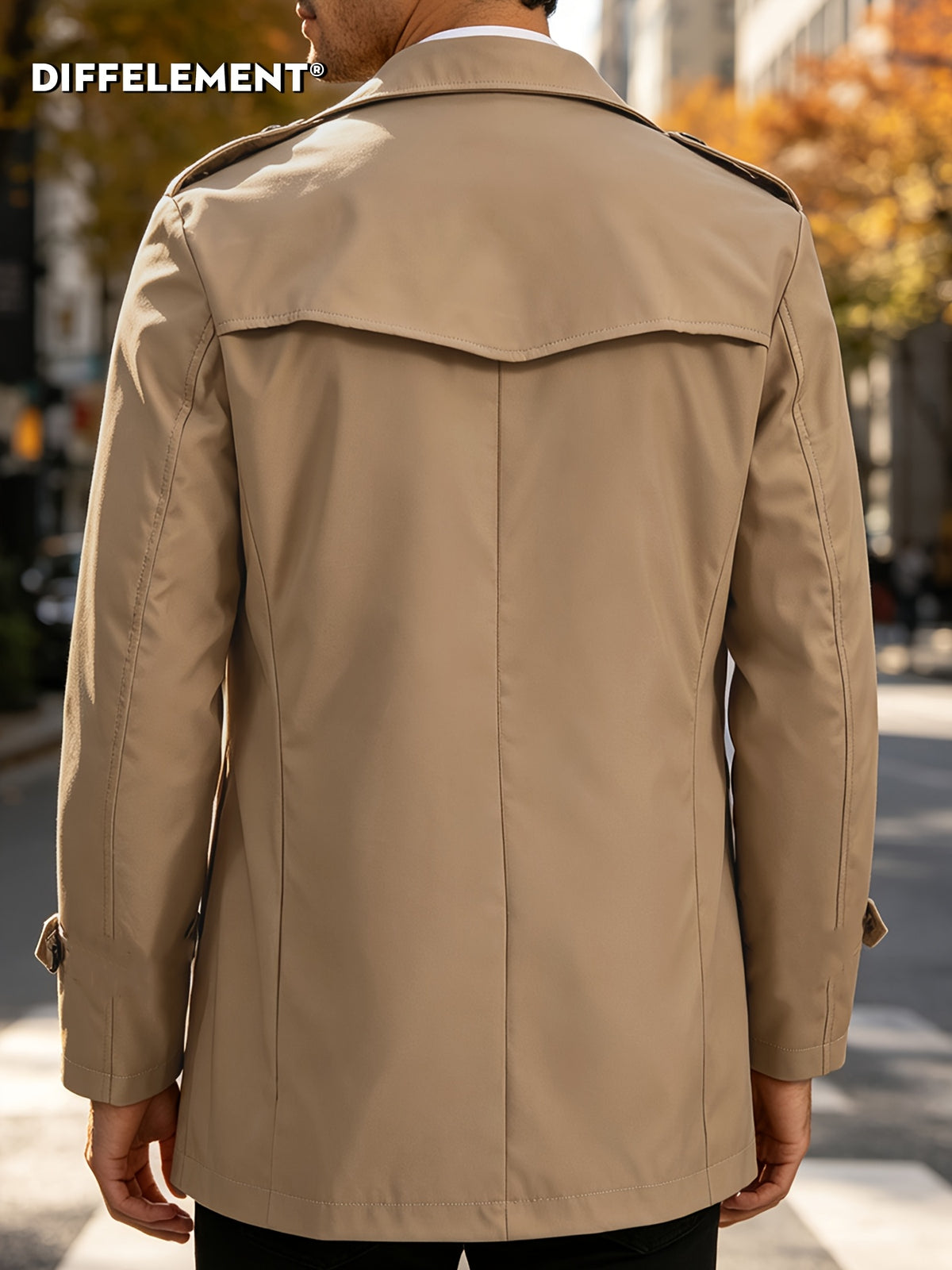 Trench long pour homme, coupe-vent, à revers