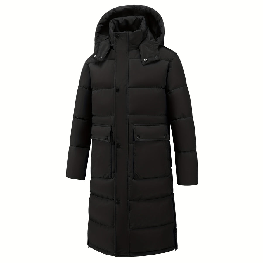 Veste longue, à capuche, fermeture éclair