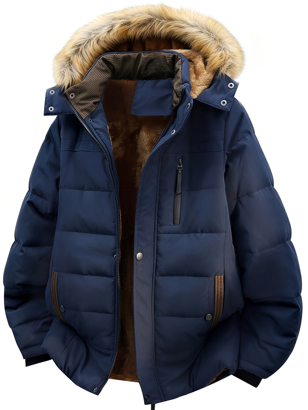 Veste en fausse fourrure pour homme, polaire, à capuche, bleu
