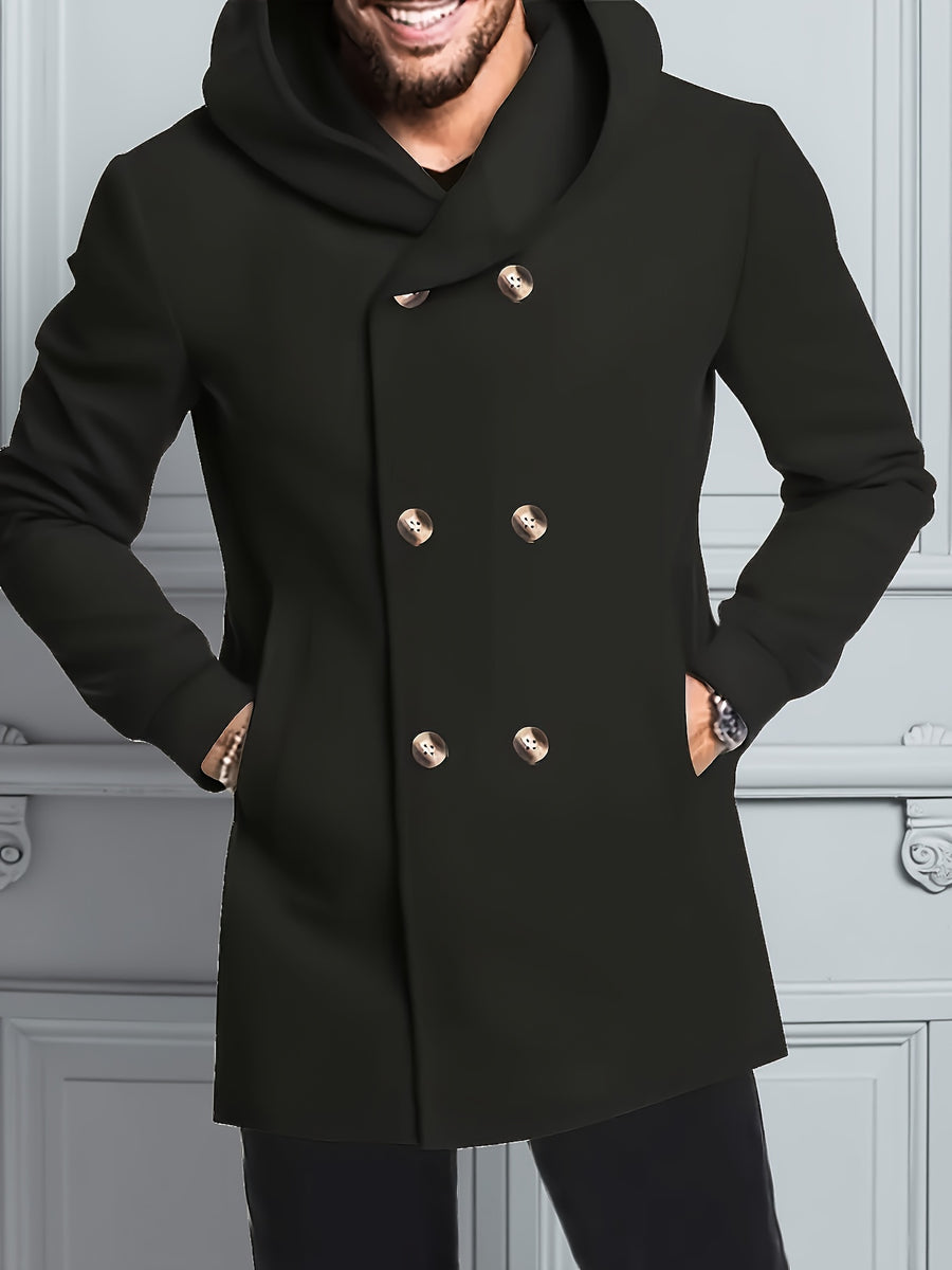 Manteau mi-long en tweed à capuche et double boutonnage, détail du vêtement