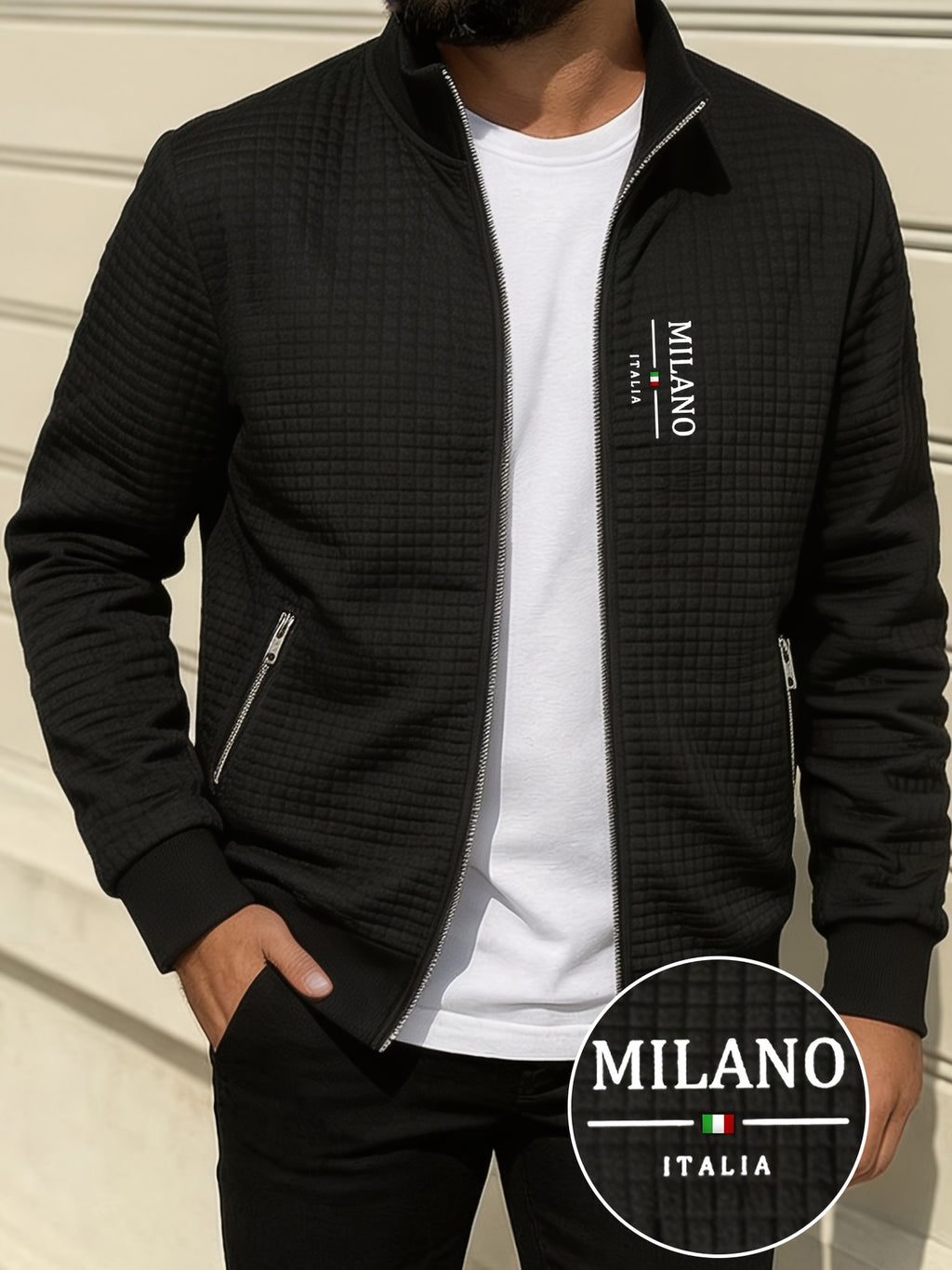 Veste pour homme, à carreaux, à col montant