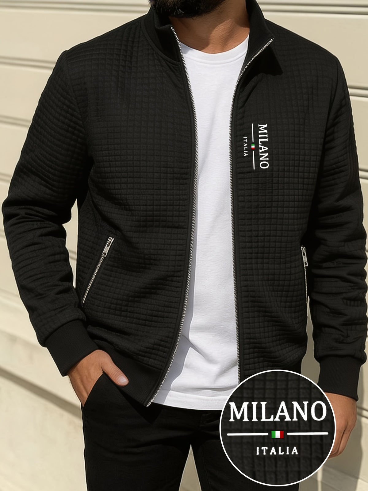Veste pour homme, à carreaux, à col montant