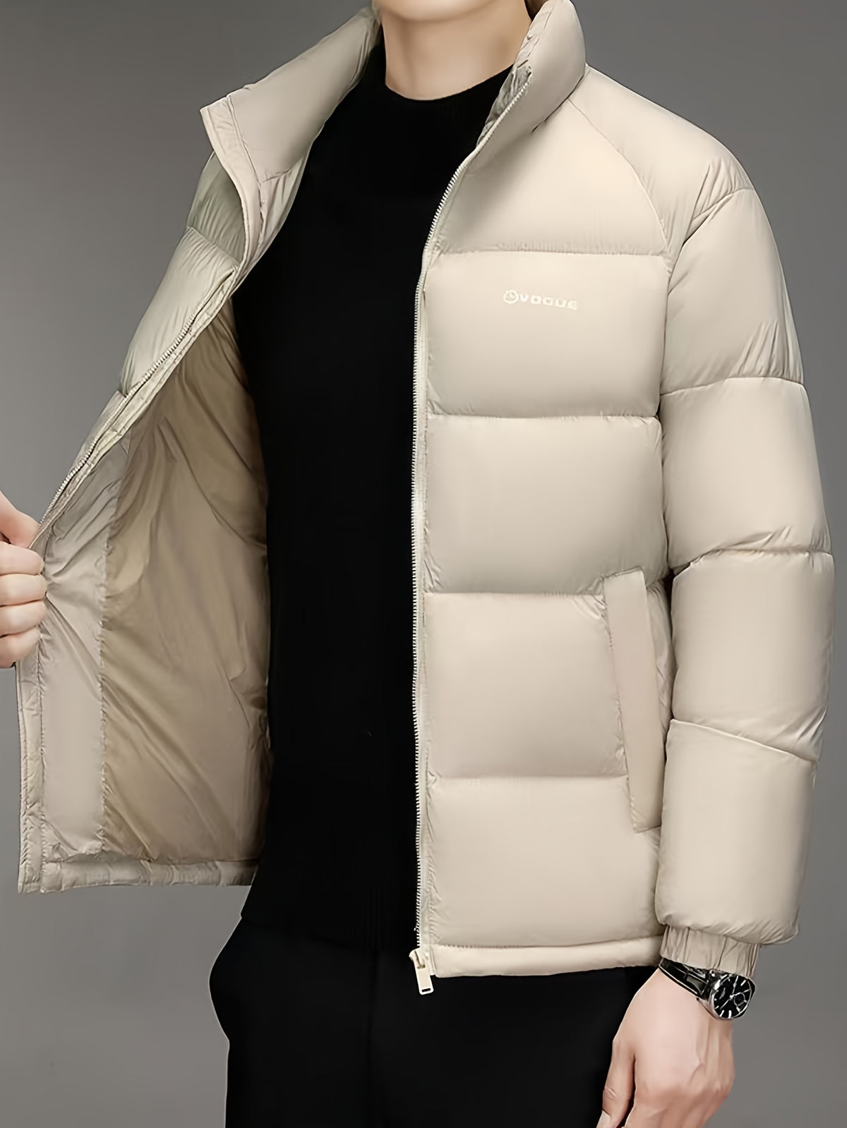Manteau pour homme, à col montant, kaki