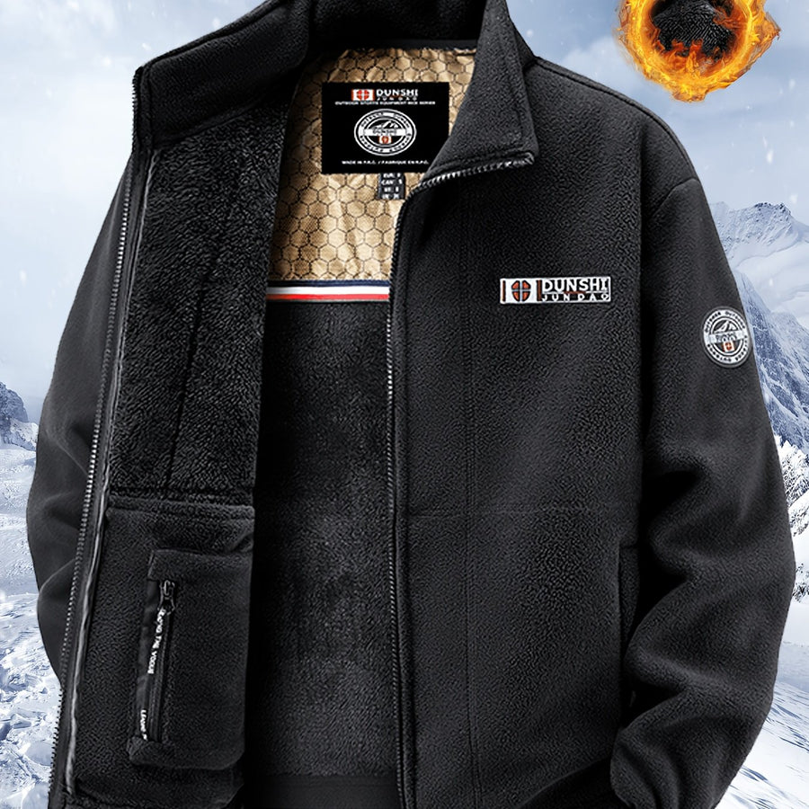 Veste, polaire, à col montant, rouge, coloris noir, détail