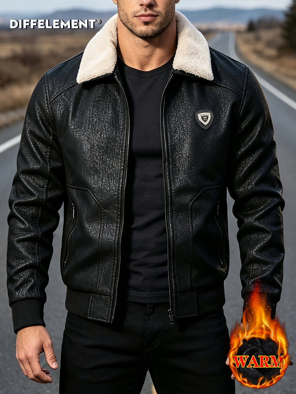 Veste en cuir PU, coupe-vent, à revers, détail du vêtement