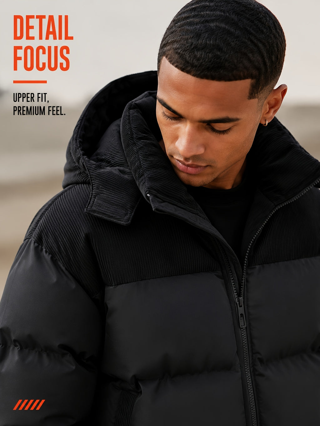 Manteau matelassé pour homme, velours côtelé, à capuche