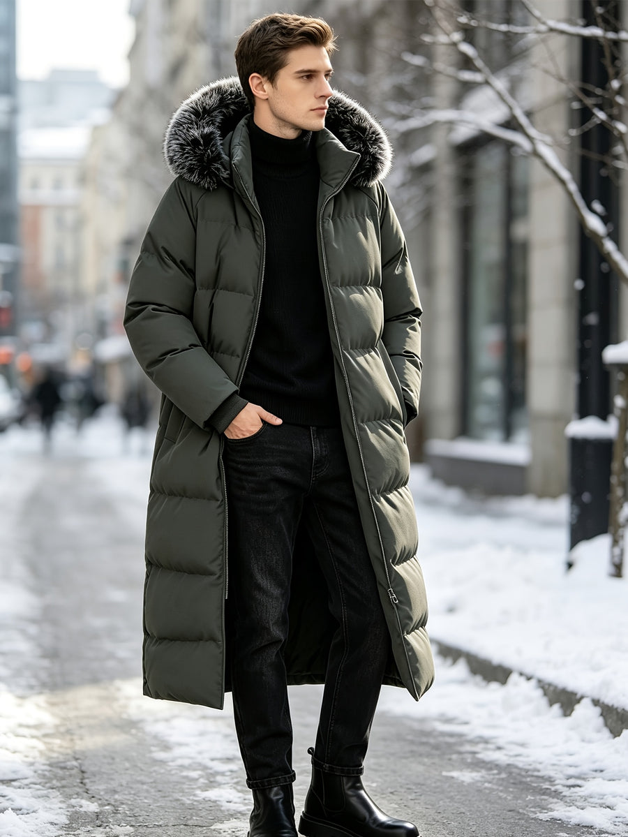 Manteau matelassé long, à capuche, détail du vêtement