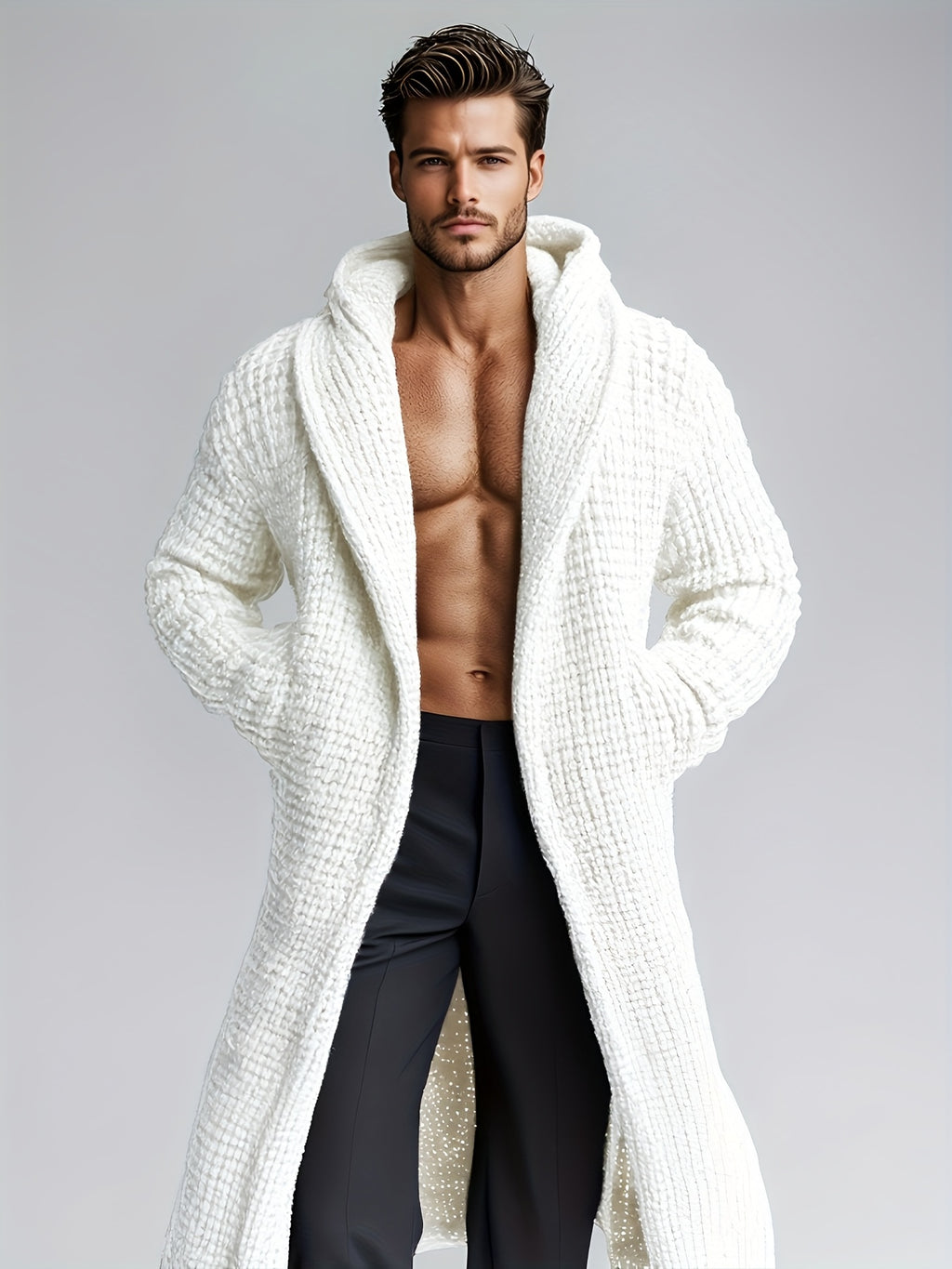 Manteau pour homme, grandes tailles, à capuche, noir