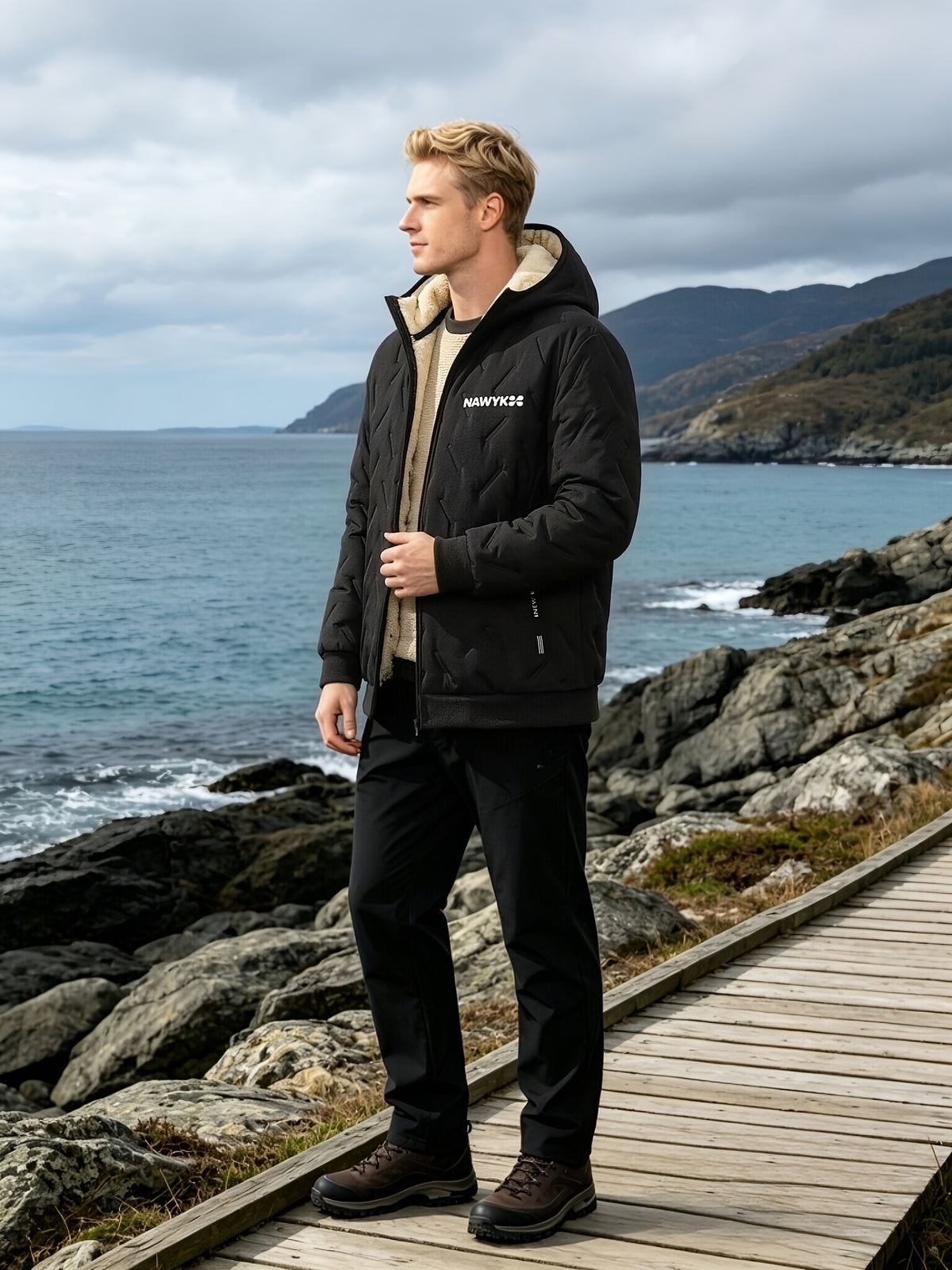 Manteau matelassé pour homme, coupe-vent, à capuche, bleu foncé