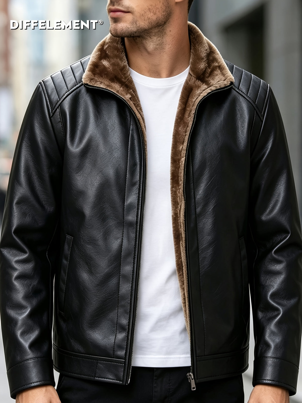 Veste pour homme, coupe-vent, à col montant, marron foncé