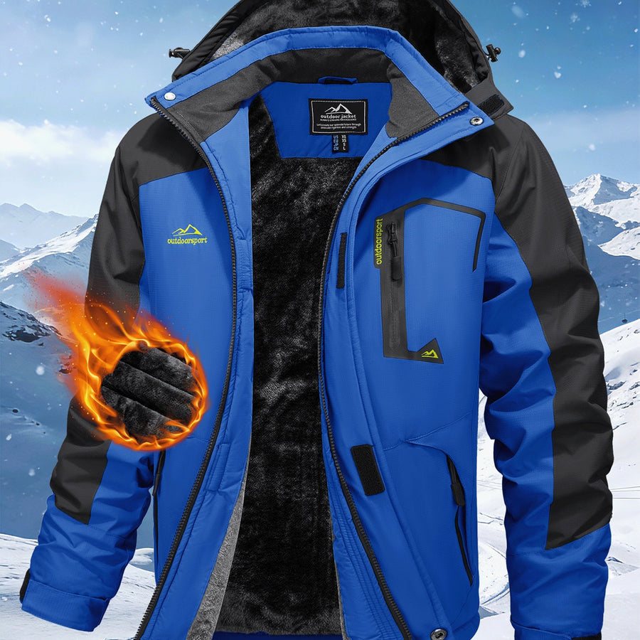 Veste long, à capuche, blanc, coloris bleu, détail