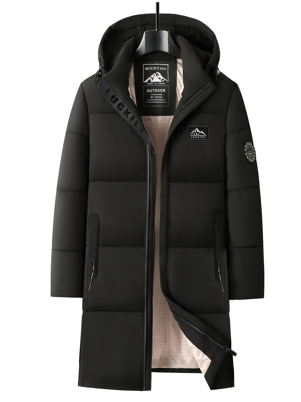 Manteau long, à capuche, noir, photo 11