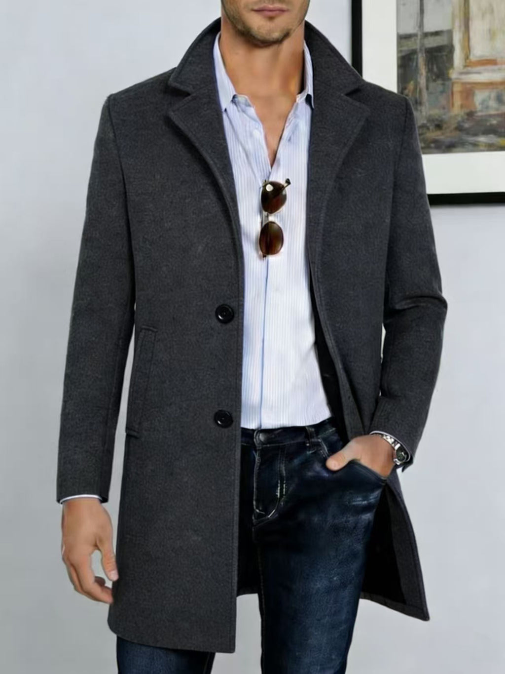 Manteau pour homme, à revers, kaki