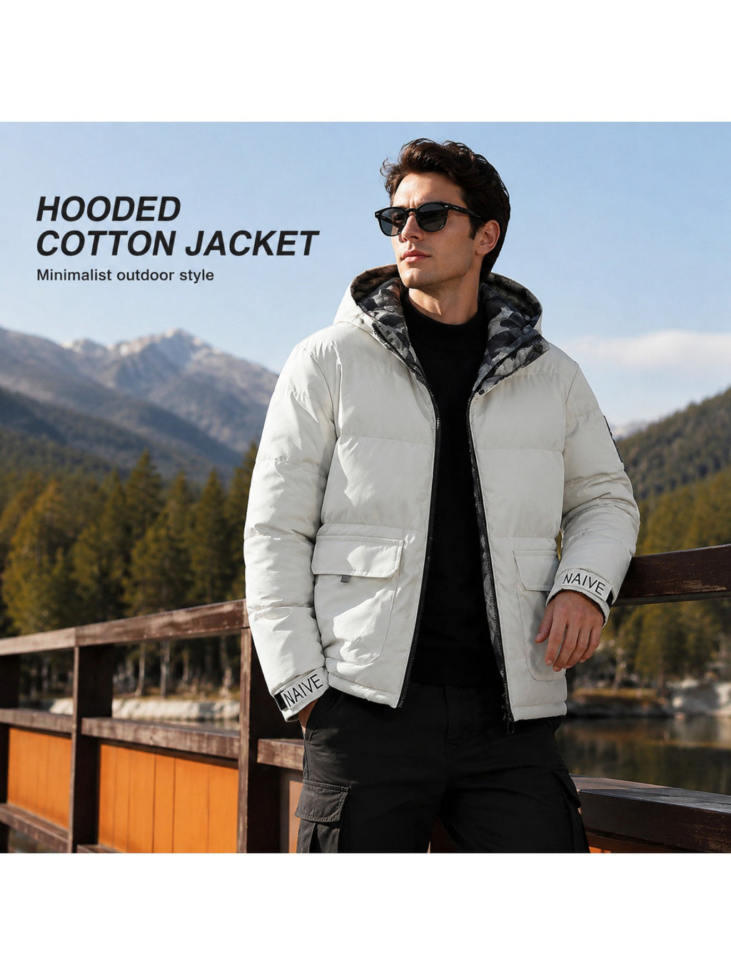 Veste matelassée pour homme, coupe-vent, à capuche, bleu brume
