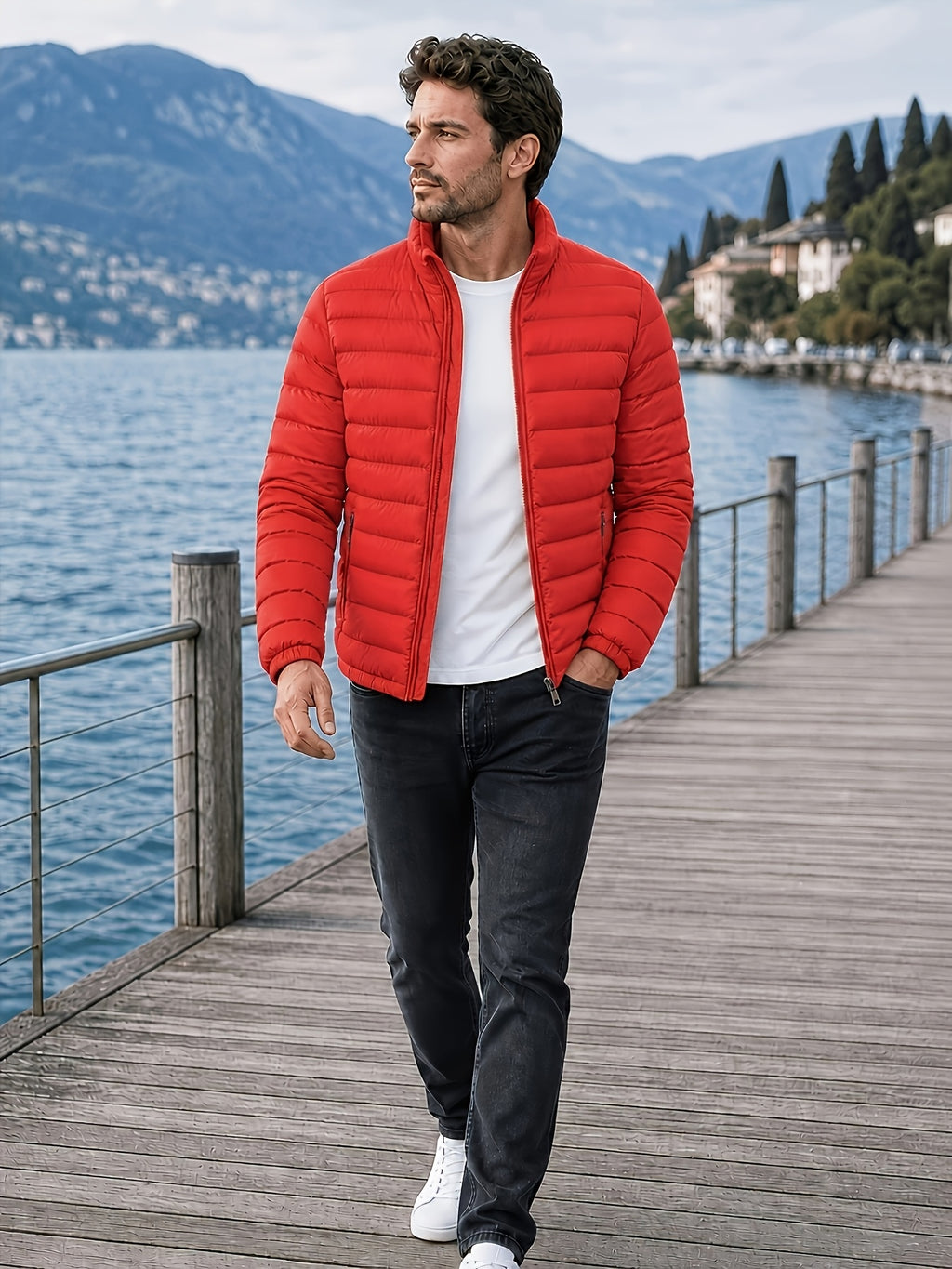Veste pour homme, à col montant, gris