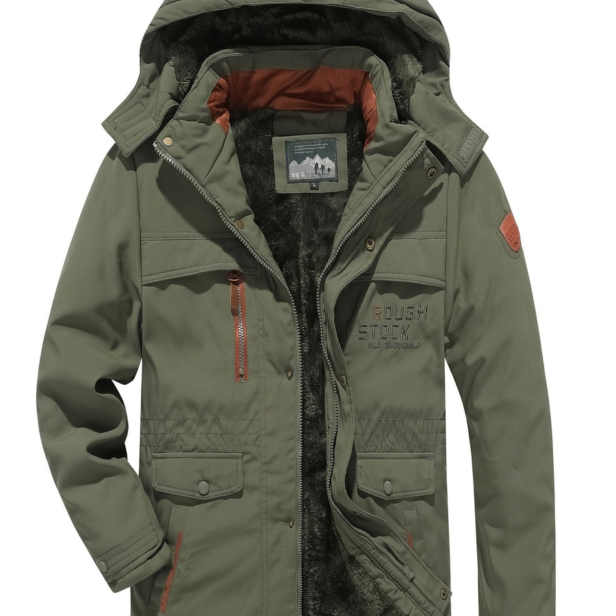 Veste long, coupe-vent, à capuche, coloris vert fougère