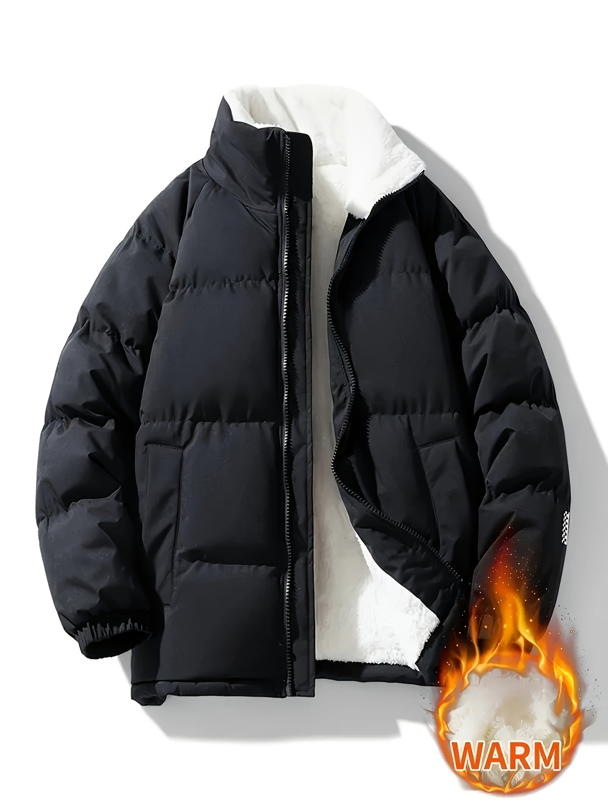 Manteau matelassé pour homme, à col montant, noir