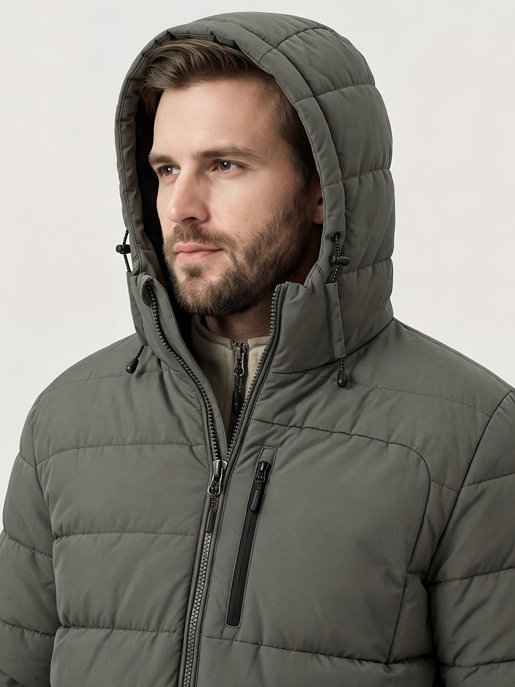 Manteau matelassé pour homme, polaire, à capuche