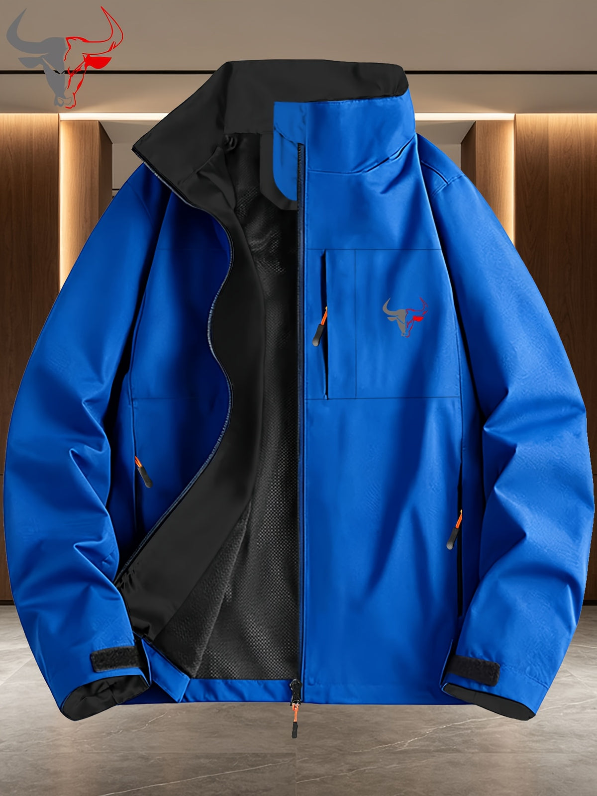 Veste pour homme, coupe-vent, à col montant, bleu royal