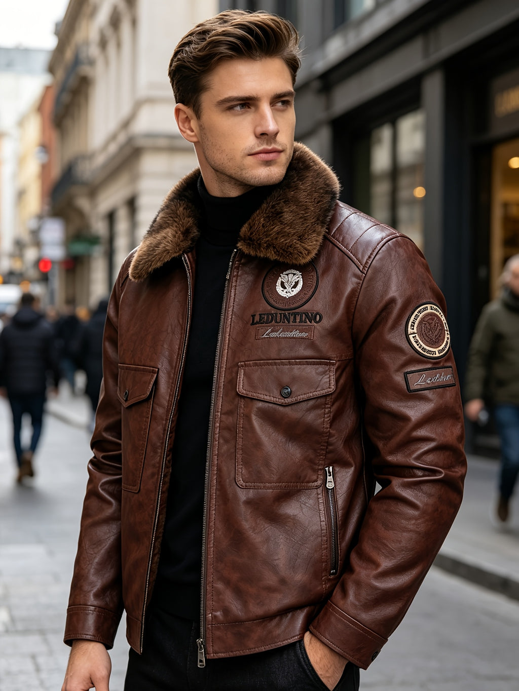 Veste en fausse fourrure, à revers, détail du vêtement