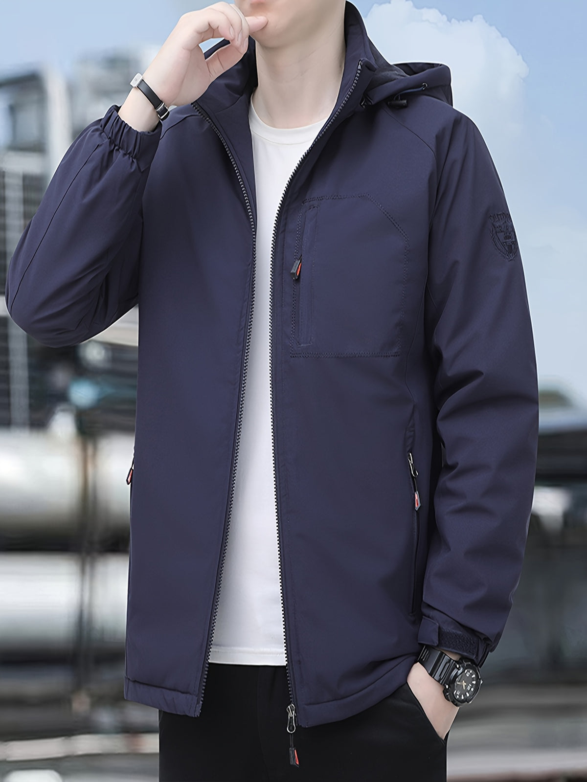 Veste matelassée pour homme, à capuche, bleu