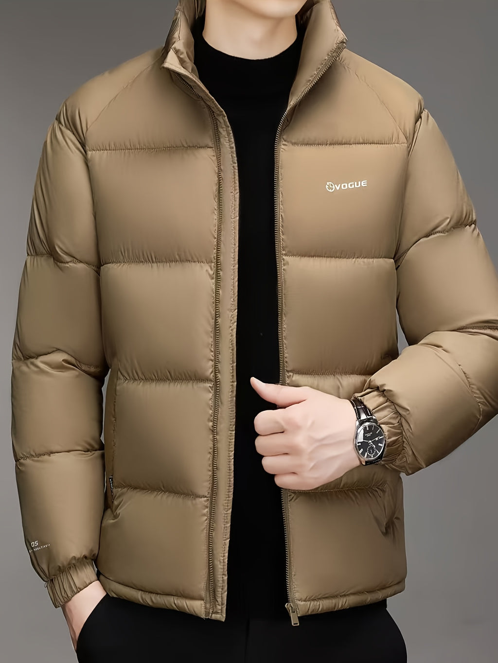 Manteau pour homme, à col montant, kaki
