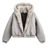 Manteau matelassé, grandes tailles, à capuche, gris, coloris gris
