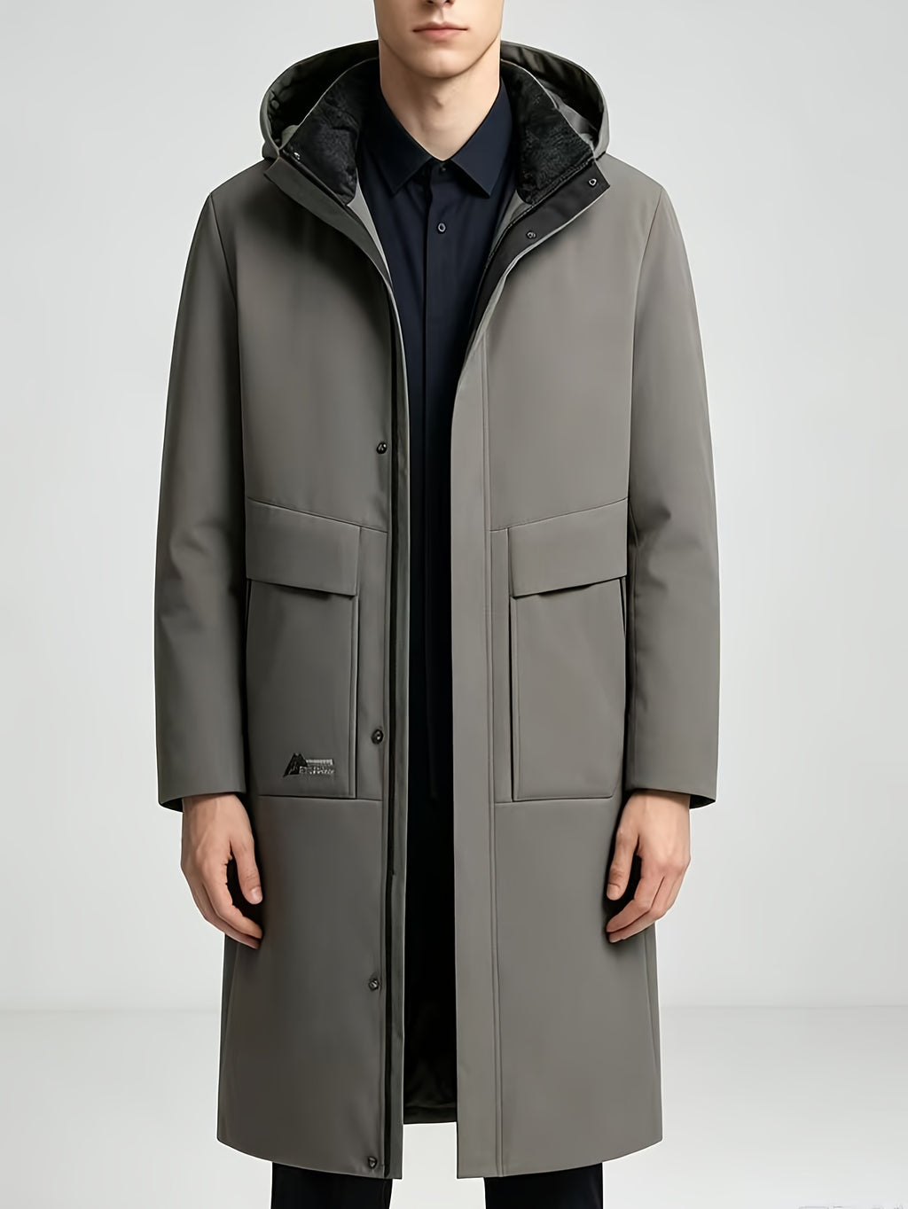 Manteau long pour homme, à capuche, gris clair