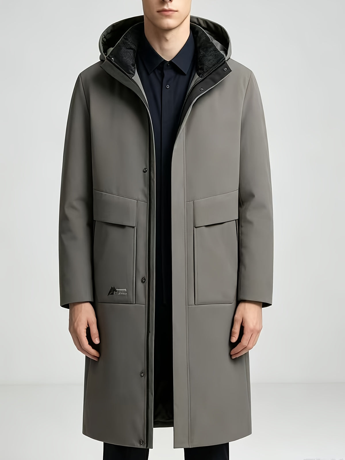 Manteau long pour homme, à capuche, gris clair
