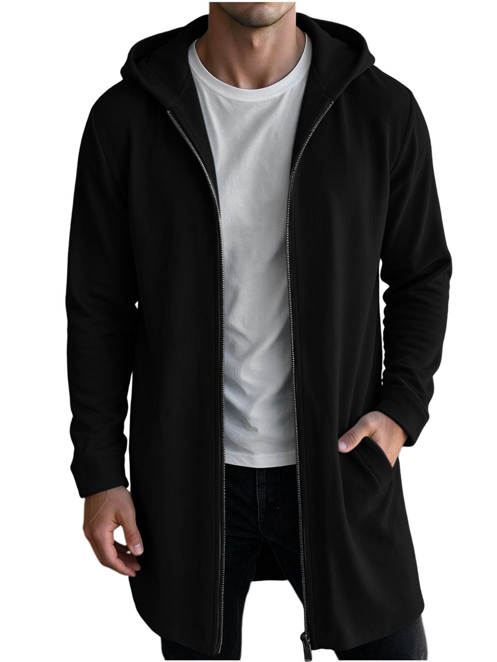 Veste long pour homme, à capuche, kaki
