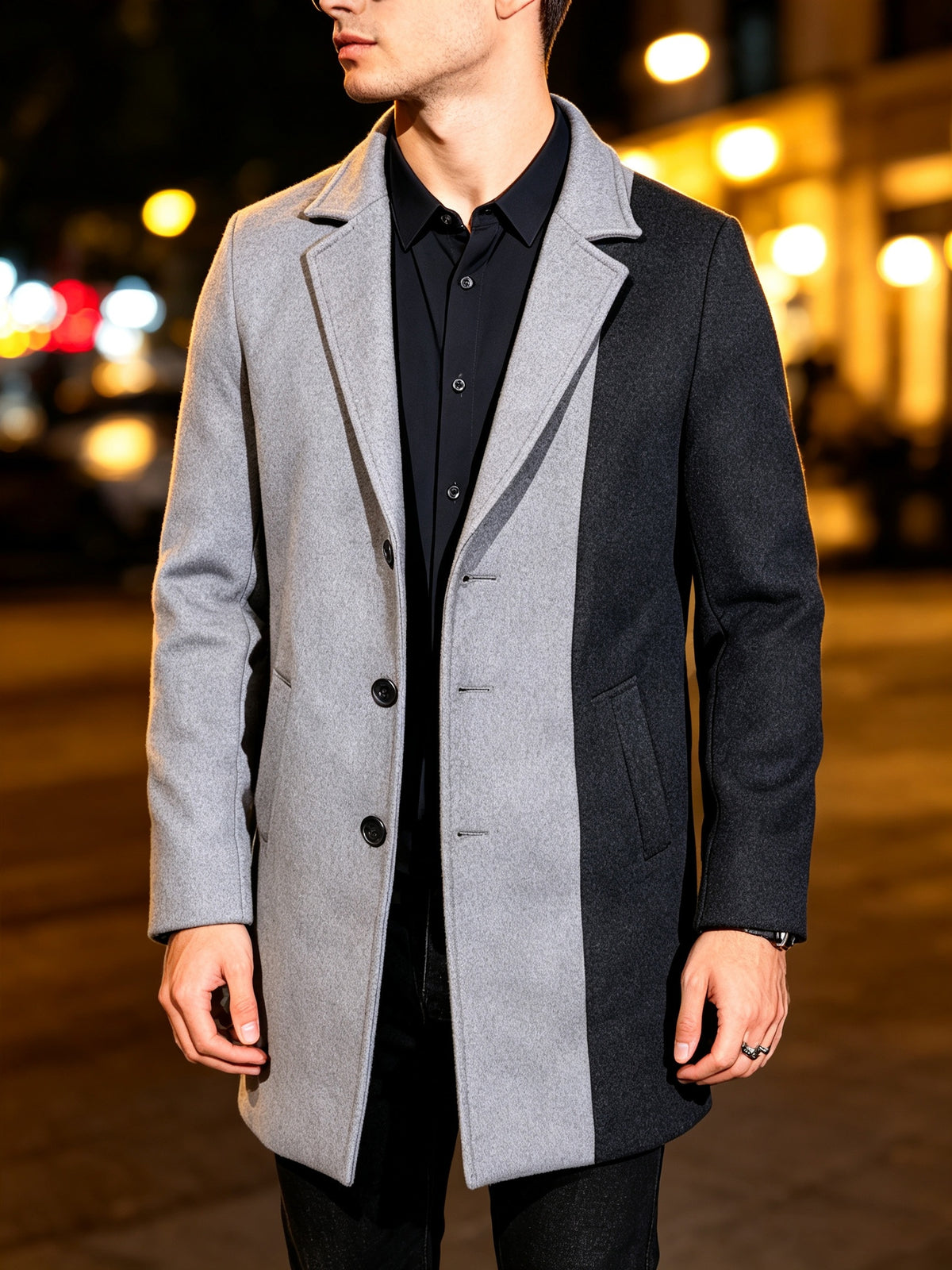 Manteau pour homme, tweed, à revers, col montant