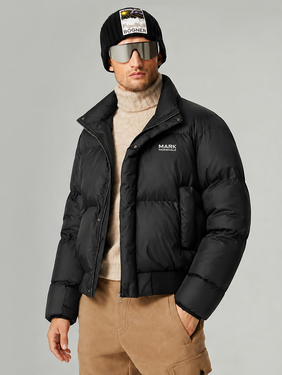 Veste matelassée pour homme, coupe-vent, à revers, noir
