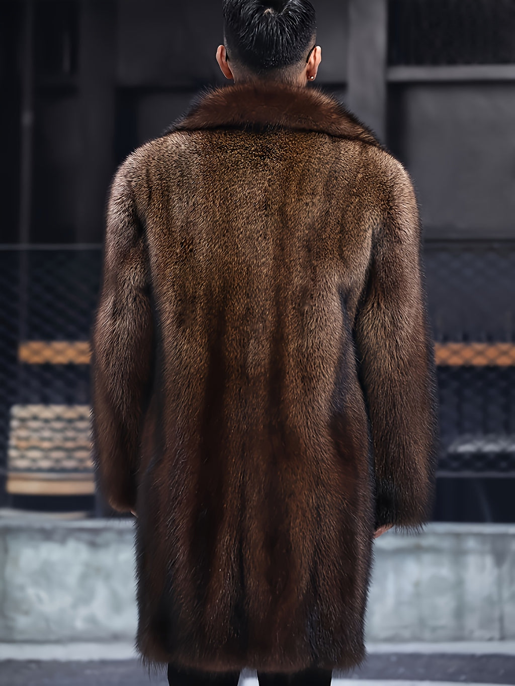Manteau en fausse fourrure mi-long pour homme, à revers, mi-long