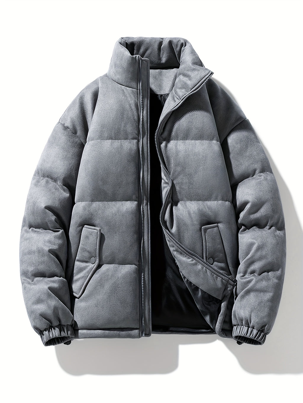 Veste pour homme, à col montant, noir brillant