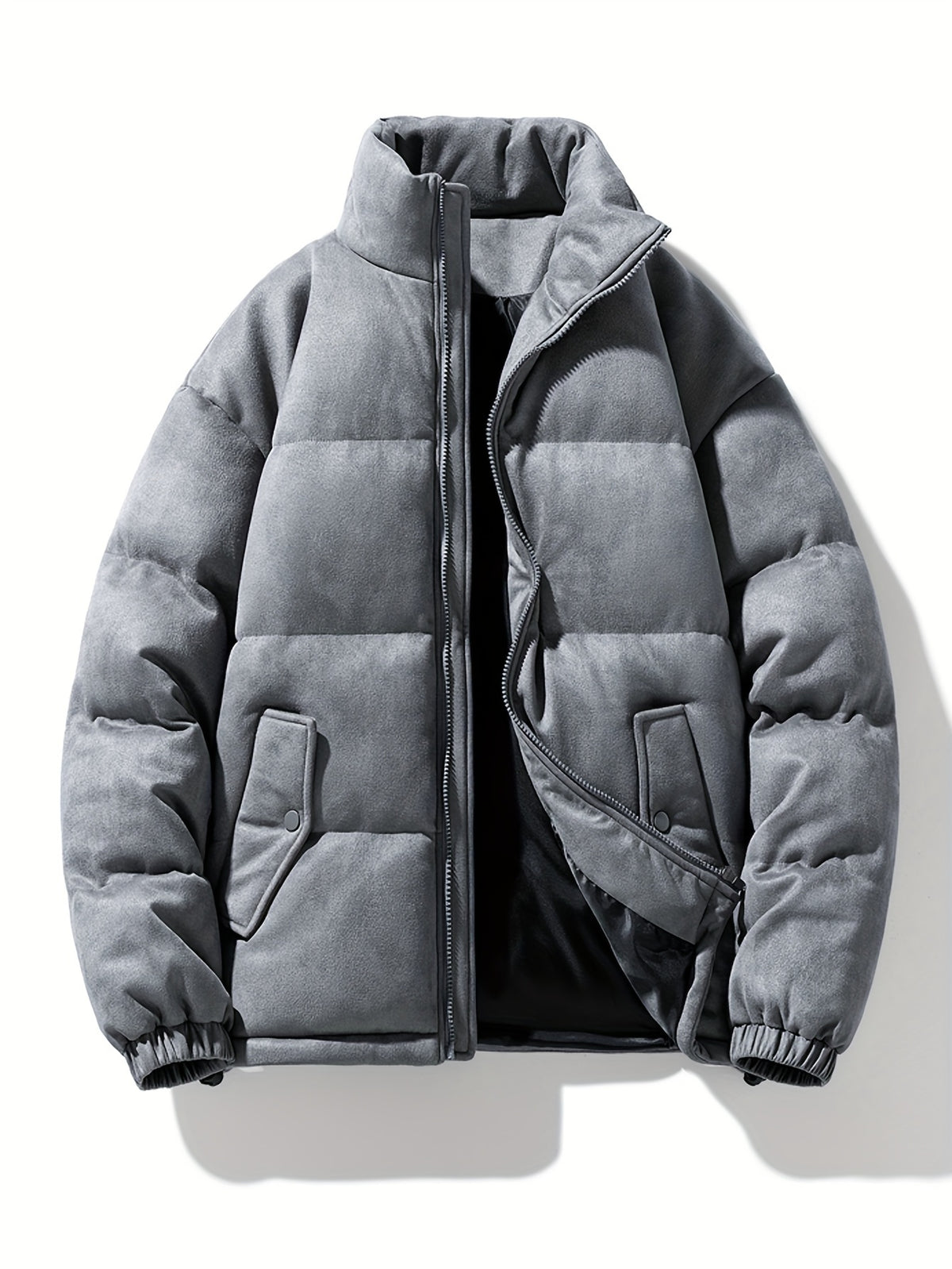 Veste pour homme, à col montant, noir brillant