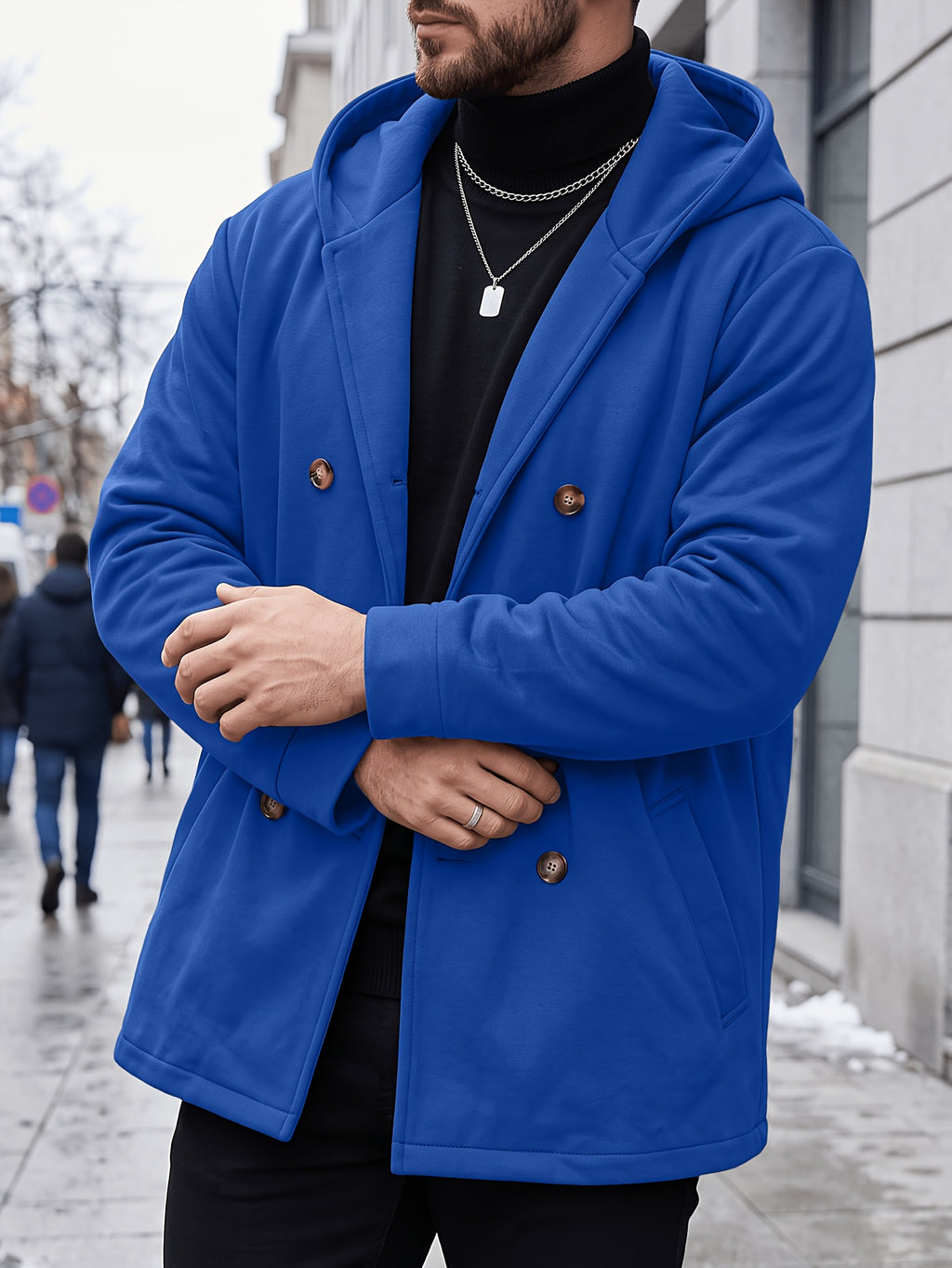 Manteau long pour homme, à capuche, kaki