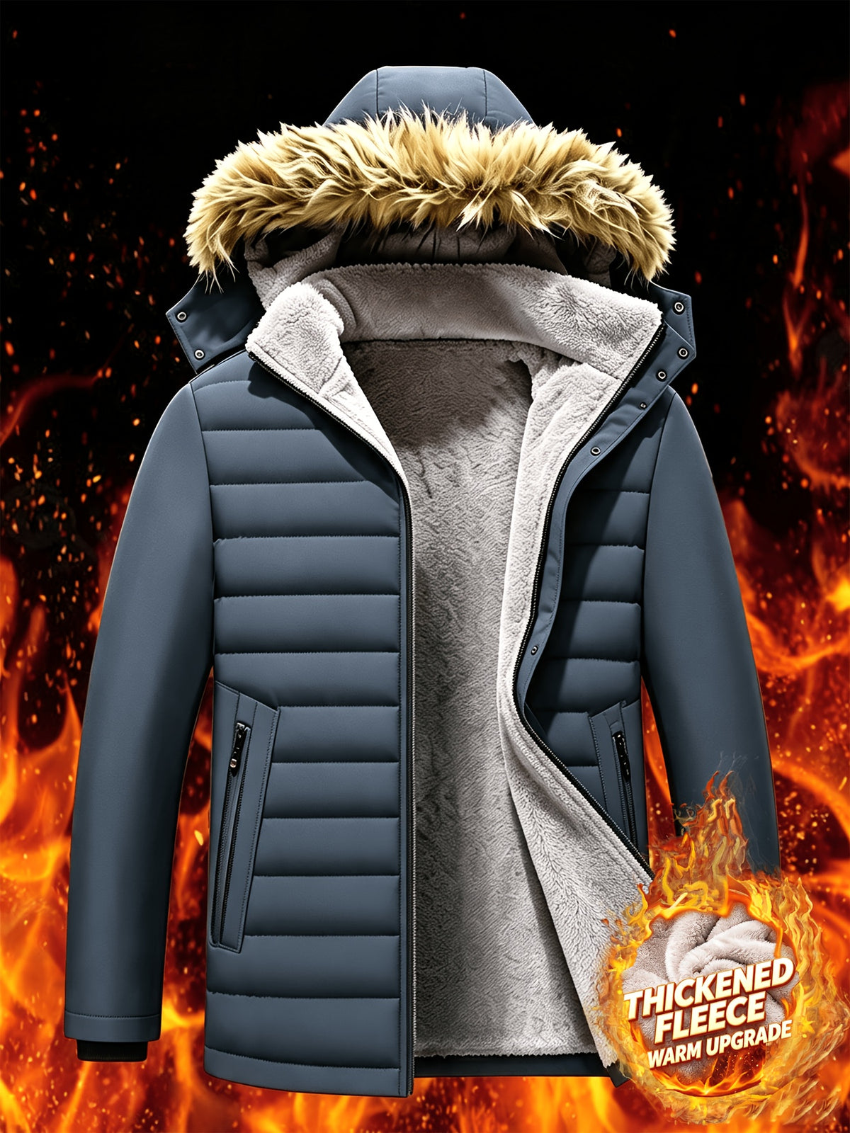 Veste en fausse fourrure pour homme, polaire, à capuche, noir